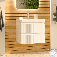 Тумба подвесная Brevita Victory 60 белый матовый с раковиной Dreja Luxury 60