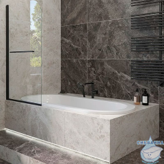 Шторка для ванны Veconi Палау 80x150 профиль черный, стекло прозрачное PL79B-80-01-C4