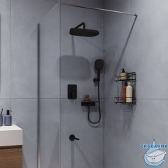 Душевая система скрытого монтажа с тропическим душем, ручным душем и изливом, черный матовый, Azure, Milardo, AZUBL03M68