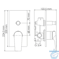 Встраиваемый смеситель для ванны Wasserkraft Glan 6661 (черный матовый)
