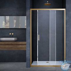 Дверь в нишу Vincea Alpha 130 профиль брашированное золото, стекло прозрачное VDS-3AL130CLG