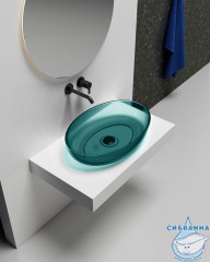 Раковина накладная прозрачная ABBER Kristall 60 AT2801Aquamarin бирюзовая