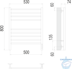 Полотенцесушитель электрический Terminus Ватикан П8 50х80 черный матовый (с возможностью скрытого подключения, подключение справа)