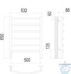 Полотенцесушитель электрический Terminus Классик П6 50х65 (с возможностью скрытого подключения, подключение слева)