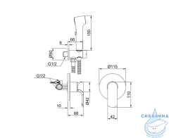 Встраиваемый смеситель Raglo R03.53 с гигиеническим душем (хром)