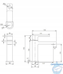 Смеситель для раковины Omnires Baretti BA7810BL (без донного клапана)  (черный матовый)