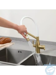 Смеситель кухни Frap F4397-3 (сатин золотой/белый)