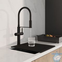 Смеситель для кухни с каналом для фильтрованной воды и гибким изливом, черный матовый, Ikon, IDDIS, IKNBLFFi05