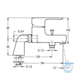 Смеситель для ванны  на борт Jacob Delafon July E16043-4-CP