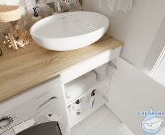 Тумба 1Marka Wash 50 белый со столешницей Wash 110 R дуб сонома и раковиной Roll 53