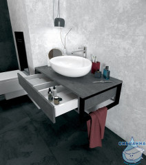 Тумба подвесная 1Marka GRUNGE LOFT 100П (1 ящик) Бетон темно-серый с раковиной Sanita Luxe Инфинити 60