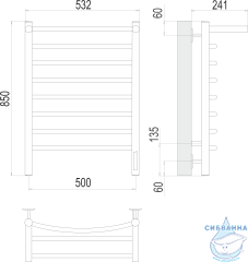 Полотенцесушитель электрический Terminus Классик П8 50х85 с полкой (с возможностью скрытого подключения, подключение справа)