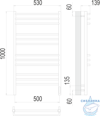 Полотенцесушитель электрический Terminus Соренто П12 50х100 (с возможностью скрытого подключения, подключение справа)