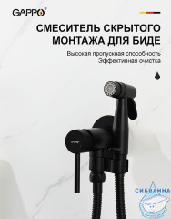 Встраиваемый смеситель Gappo G7206-6 G06-6 с гигиеническим душем (черный матовый)