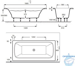 Ванна из искусственного камня Jacob Delafon Elite 190x90 с ножками