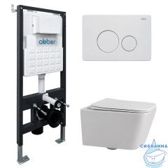 Комплект подвесной унитаз ABBER Rechteck AC1201 белый с инсталляцией AC0105 и кнопкой AC0121MW белая матовая