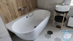 Ванна из литьевого мрамора New Line Sanitary Эдем 170х90 (с полкой и переливом)