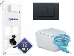 Инсталляция для унитаза Charus CC.300.80.01 с кнопкой смыва Charus Minimalista FP.310.DW.01 черный матовый,  с унитазом LYon 2.0 (с сиденьем Soft Close (микролифт)