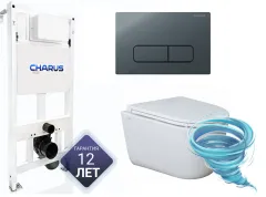 Инсталляция для унитаза Charus CC.300.80.01 с кнопкой смыва Elegia FP.320.GRP.01 графит, с унитазом LYon 2.0 (с сиденьем Soft Close (микролифт)