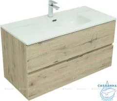 Тумба Aquanet Алвита New 100 подвесная с раковиной Flat 100 дуб веллингтон