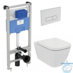 Инсталляция Ideal Standard в комплекте с унитазом Ideal Standard i.life B RimLS c сиденьем Soft close (микролифт), с кнопкой смыва IP001401