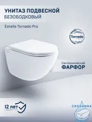 Унитаз подвесной безободковый, смыв торнадо Charus Estella Tornado EWC700-121WT с сиденьем Soft Close (микролифт)