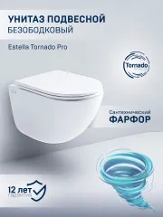 Унитаз подвесной безободковый, смыв торнадо Charus Estella Tornado EWC700-121WT с сиденьем Soft Close (микролифт)