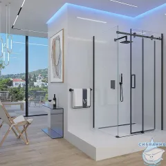 Душевое ограждение Veconi Rovigo 140x80 профиль черный, стекло прозрачное RV074B-14080-01-C4 (без поддона)