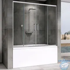 Шторка для ванны ABBER Schwarzer Diamant 150х140 AG57150 профиль хром, стекло прозрачное