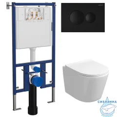 Инсталляция Loranto 4501 с кнопкой смыва Loranto 7313 черный матовый,  в комплекте с унитазом Grossman GR-4477 SQ c сиденьем Soft close (микролифт) 