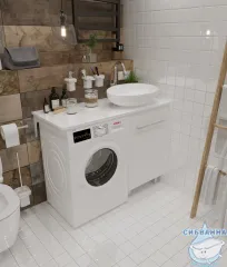 Тумба 1Marka Wash 50 белый со столешницей Wash 110 R белый глянец и раковиной  Roll 53